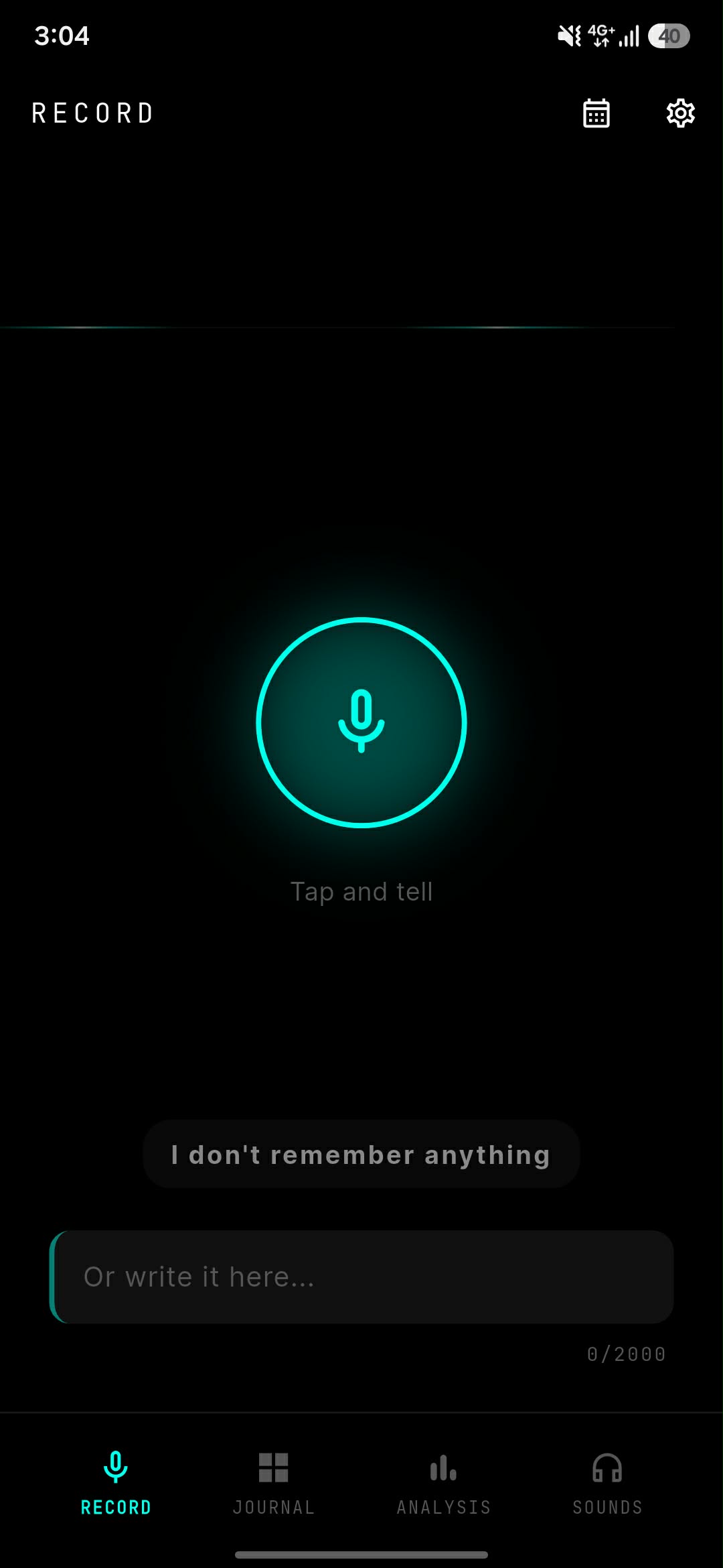 The ViviDream record screen, waiting for you to start talking